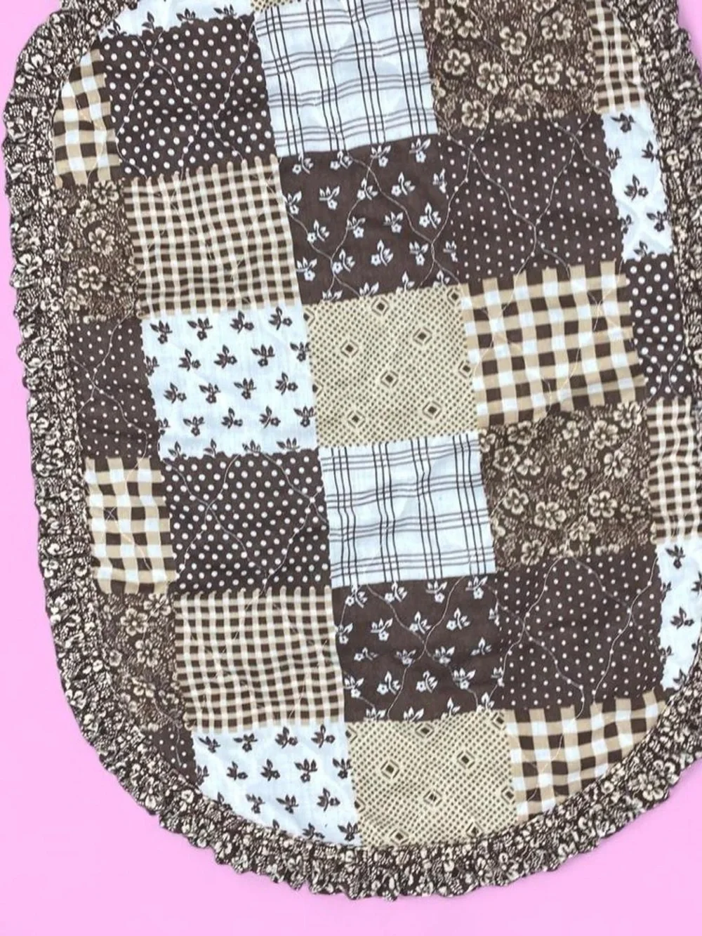 Vintage Brown Cream Patchwork Floral Set Of (2) Placemats Decor